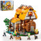 FUNWHOLE Mittelalter-Mühle Beleuchtungsstein-Set – Bewegliche Mühle mit Wasserad und Beleuchtung, 1278 Teile, Sammlerstück für Mittelalter-Fans