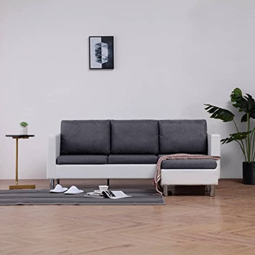 LAPOOH 3-Sitzer-Sofa mit Kissen Weiß Kunstleder, Loungesofa, Sofas & Couches, Relaxsofa, Couch für Wohnzimmer - 282286