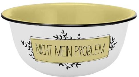 Müslischale Nicht mein Problem Emaille-Optik 600ml, Keramik, Schale, Dessertschale, Müsli, Eis, Gedalabels, Gelb