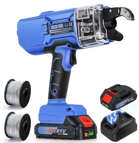 NEWTRY 20V Akku-Bewehrungsbindegerät Draht Driller Umreifungsmaschine für Betonstahl für 0,3’’ ~ 1.33’’ (7~34mm) Stabstahl, mit 2 Stk 2,0 Ah Akku und Ladegerät (Blau)