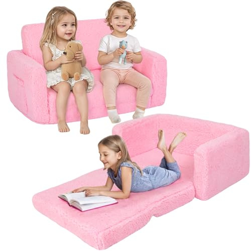 Generisch 2 in 1 Kindersofa Ausklappbar, Extra Breite Kindersessel ab 1 Jahr für Kinderzimmer, Kindercouch mit Abnehmbarem Cover, Weich Kinder Sofa für Mädchen und Jungen, Rosa