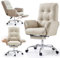 EMIAH Home Office Desk Chair with Foot Rest Criss Cross Chair with Wheels and Flip-up Arms, PU Leather Reclining Desk Comfy Rolling Computer Home Office Chairs (Beige)