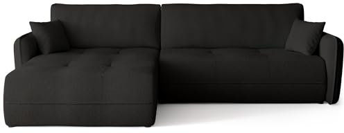 BROMARKT Ecksofa mit Schlaffunktion Couch mit Bettkasten Wohnzimmer Möbel Freistehend Wellenfedern Schlafsofa Sofa Boucle Wohnlandschaft L Form 3 Sitzer 263x150x85 cm Schwarz