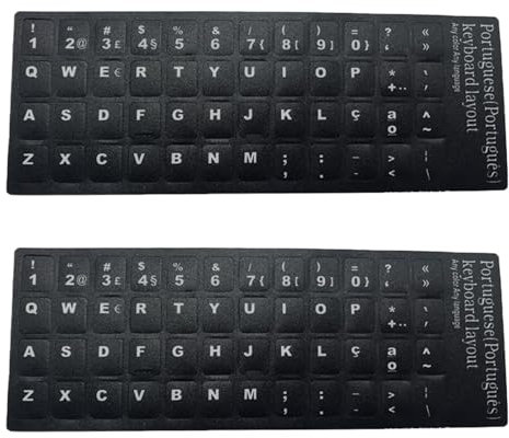 SELVFZ 2Pcs Keyboard Letter Stickers Portuguese Keyboard Stickers Letters And Numbers Replacement Stickers Black Background Computer Keyboard Customization