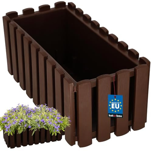 KOTARBAU® Blumenkasten - Blumentopf - 38x18x16 cm - Braun - Kunststoff - Pflanzkasten - Balkonkasten - Pflanzkübel Rechteckig - Übertopf Groß - Blumenkasten Balkon