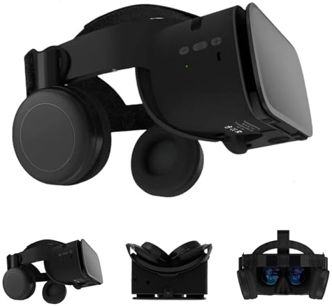 3D-Virtual-Reality-Headset für Erwachsene und Kinder, 3D-VR-Spiele, Filme, kabellose VR-Brille für iPhone und Android-Handys, faltbare VR-Brille mit Bluetooth-Headset, Schwarz