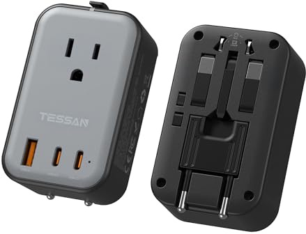 TESSAN Travel Adapter PD 20W, Universal Power Adapter 2 USB C 1 USB A, Ultra Thin International Plug Adaptor Worldwide Outlet for US to European UK Italy Spain New Zealand (Type C G A I), 1 Pack