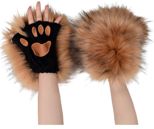 TangDao Halloween Handschuhe Cosplay Kostüm Dekoration Tiertatzen Warm Plüsch Katzekrallen-Handschuhe für Damen