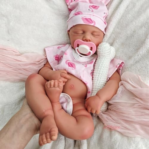 Reborn-Babypuppe aus Silikon mit realistischen Wimpern und offenem Mund | 50 cm große Vollsilikon-Babypuppe Mädchen, handgefertigte Geschenk für Enkelin