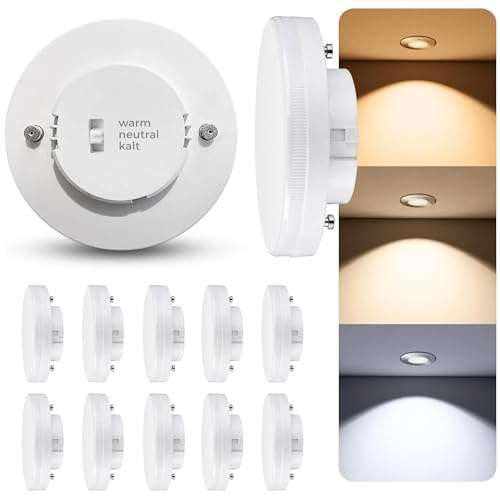 SSC-LUXon LumiFLEX GX53 Lampe 10er Set LED 5W 3 Lichtfarben 230V Ersatz | Zehn GX53 Lampen mit 3 Lichtfarben - warm / neutral / kalt per Schalter, flimmerfrei, direkt an 230V, Halogen-Ersatz