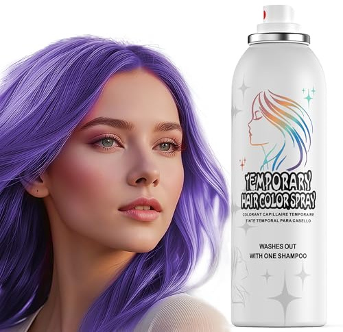 Spray colorante temporaneo per capelli, 150 ml, spray istantaneo per adulti e bambini, lavabile e non adesivo, formula delicata, viola, Halloween, cosplay, feste in costume, feste