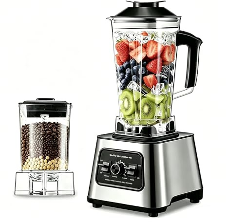 Batidora Multifunción 6000W, 2.5L Batidora Profesional, Batidora de Jarra con 9 Velocidades Ajustables，2 Jarras, Cuchillas Acero Inoxidable, Licuadora para Hacer Batidos y Smoothies (2 en 1)