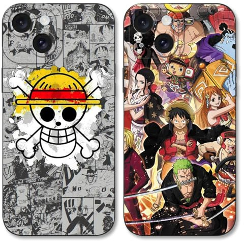4 Pack Manga Phone Case For iPhone 15 6.1‘’, Anime Luffy Gear 5 Nika Zoro Cartoon Pattern Shockproof Aesthetics Design Full lens Protection Cover for Children Boy Girl