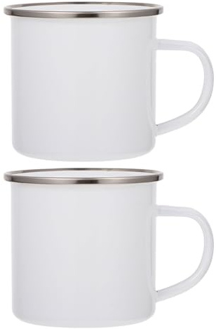 jojofuny 2pcs Tasses de Camping en Émail Blanc 350ml, Mugs Rétro en Acier Inoxydable Résistants la Chaleur Froid, Légers et Portables pour Randonnée et Pique-niques