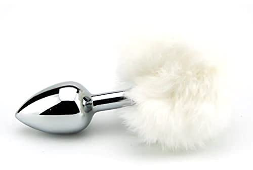 Furry Fantasy Butt Plug, White Bunny Tail, Anal Sex Toy