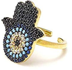 Remi Bijou Ring Fatimas Hand Hamsa Türkisches Auge Nazar Boncuk - verstellbare Größe, ColorName:Schwarz