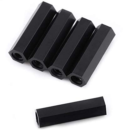 Akozon Nylon Schwarz Hex Spacer, 100Pcs M3 Innensechskant Gewinde Spacer Distanzbolzen Schwarz Nylon Sechskant Abstandsbolzen Muttern Sortiment mit Kunststoff-Box(M3*18)