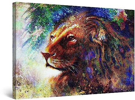 Startonight Bilder Mode Löwe, Leinwandbilder Moderne Kunst, Tiere Wanddeko Kunstdrucke, Wandbilder XXL 80 x 120 cm, Tag Nacht Bild