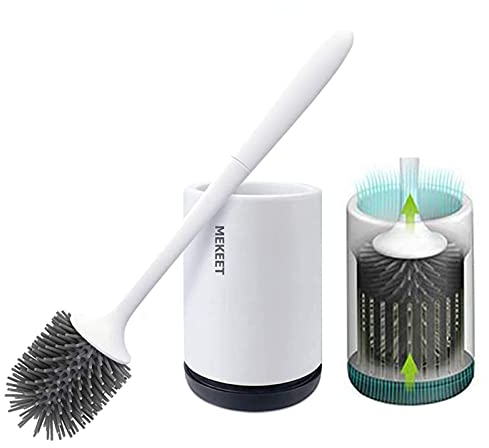 MEKEET Silicone Toilet Brush and Holder,Bathroom Toilet Brush Holder Set,Silicone Toilet Cleaning Brush Kit with Soft Bristle Brush (Flooring)