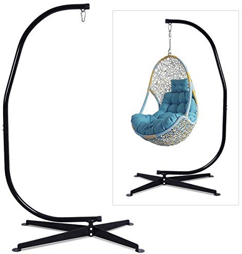 DREAMADE Support de Chaise Hamac Forme C en Acier, Charge Maximale 150 KG avec Base Robuste, Noir Décoration, Fonction Polyvalente pour Jardin, Balcon, Maison, 113 x 77 x 214 CM