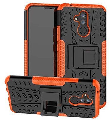 Wuzixi Cover per Huawei Mate 20 Lite. [Heavy Duty] [Hybrid 2 in 1][Staffa] Kickstand Tire Texture Case Protective Cover Custodia per Huawei Mate 20 Lite.Arancia