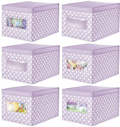 mDesign 6er-Set Aufbewahrungsbox aus Stoff – stapelbare Stoffbox zur Ablage von Kleidung oder Schuhen und als Schrankbox – Aufbewahrungskiste mit Deckel und Sichtfenster – violett