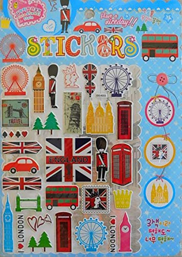 Charo 3D Uk England Big Ben Ferris Wheel Riesenrad Taxi Telefonzelle Bobby Aufkleber 1 Blatt 250 mm x 200 mm Sticker Basteln Kinder Party