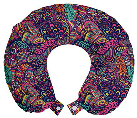 ABAKUHAUS Psychedelisch Reisekissen Nackenstütze, Exotic Seaweed, Schaumstoff Reiseartikel für Flugzeug und Auto, 30x30 cm, Indigo Magenta