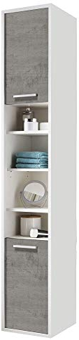 Beauty.Scouts Hochschrank Badezimmerschrank Mona II Betonoptik grau weiß 33x185,6x32cm (B/H/T) Schrank Badschrank Badezimmerschrank
