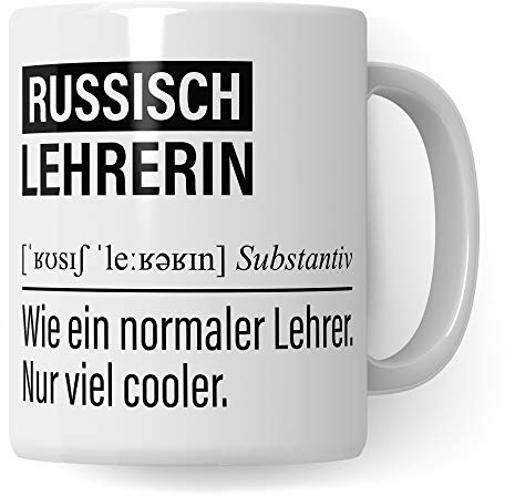 Russischlehrerin Tasse, Geschenk für Russisch Lehrerin, Kaffeetasse Geschenkidee Lehrerin, Kaffeebecher Lehramt Schule Russisch Unterricht Witz