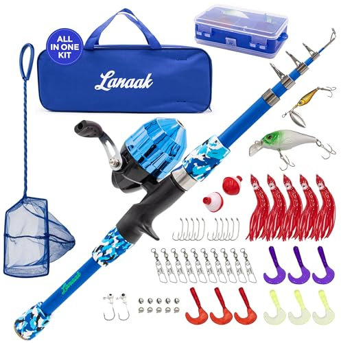 Lanaak Camo - Kit per canna da pesca e attrezzatura da pesca, colore: Blu