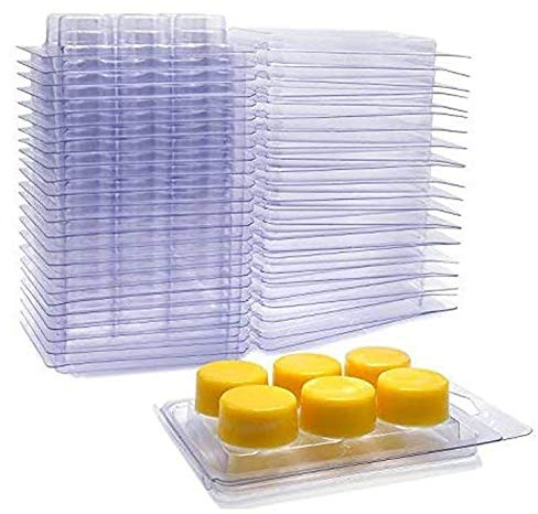 HugeDE 20 Pcs 6 Cavity Clear Plastic Wax Melt Molds Soap Wax Melts Boxes Clamshell Mould Cube Tray for Candle Making Round