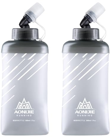 TRIWONDER Handheld Running Water Bottle Hand Straps Soft Flask Collapsible Bottle Hand Held Carrier Hydration Pack Handheld Soft Water Bottle (Dark Grey - 500ml -2)