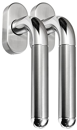 Edelstahl Fenstergriff Set 2 Stück FG Star II Bicolor L-Form V2A Fensterbeschlag Rasterolive