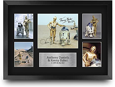 HWC Trading FR A3 Anthony Daniels & Kenny Baker Star Wars R2D2 & C3PO Cadeaux Imprimés Affichage de présentation d’autographes signés pour les fans de cinéma - A3 Encadré