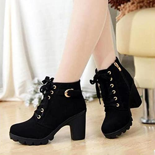 YHCS Nuevo Primavera Invierno Mujeres Bombas Botas Cordones Europeos Zapatos de Damas de la PU Tacones Altos Botas Entrega rápida