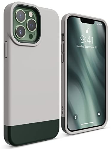 elago Glide Case Compatible with iPhone 13 Pro Max Case (6.7), Protective Thin TPU Cover, Shockproof, Enhanced Camera Guard, Anti-Scratch, Simple and Unique Design (Stone/Dark Green)