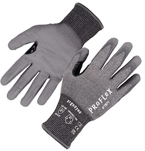 Ergodyne ProFlex 7071 Cut Resistant Work Gloves, ANSI A7, PU Coated Palms for Flexible No Slip Grip, Reinforced Thumb Saddle, 18g HPPE and Tungsten, Gray