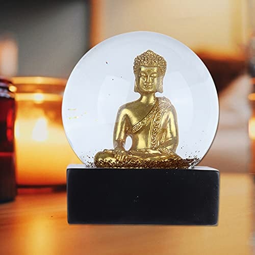 Haofy Schneekugel Buddha Ball Statue, Kristallkugel Desktop Ornament Dekorationen mit Sockel für Home Office Tabletop Decor(A)