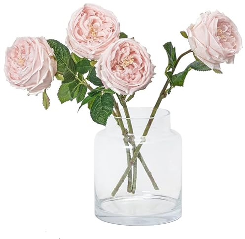 DUYONE Künstliche Blumen für Dekoration, Heimdekoration, echte Haptik, künstliche Blumen, Austin, Rose, Pfingstrose, Latex, künstliche Blume, Wohnzimmer, Dekoration,lebendige rosa Rosen(Rosa, 4 Stück)