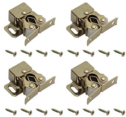 HARMAC HOUSE Door Catches Latches, 4 Pack Double Roller Strong Hold Cupboard Cabinet Door Catches, Double Roller Catches Cabinet Catches Door Latches (Gold)