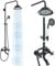 MOSSON Shower System Matte Black Outdoor Shower Fixtures with 8 Inch Shower Head Handheld Spray and Tub Spout 2 Cross Handles Wall Mounted Shower Faucet Set for Bathroom or Backyard