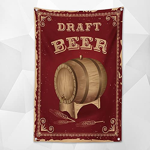 Draft Bier Vintage Biertag Poster und Drucke Tapisserie personalisierte Partyflagge lustige Banner für Bar Weinkeller Cafe Man Höhle Garage Home Wanddekoration Gemälde 96 x 144 cm