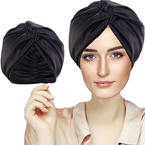 Seidenhaube zum Schlafen, Schlafmütze Schlafhaube Seide, Silk Bonnet, Superweiche Kunstseide Haarpflege Nachtmütze, Satin Bonnet Haarhaube mit Gummiband, Geeignet zum Waschen, Make-Up