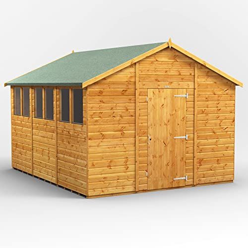 Powersheds High Grade Premium Apex Garden Wooden Shed with Security Features, PVC Window Sills, Door & Window Flexibility, made from Extra Thick Timber & Toughened Glass