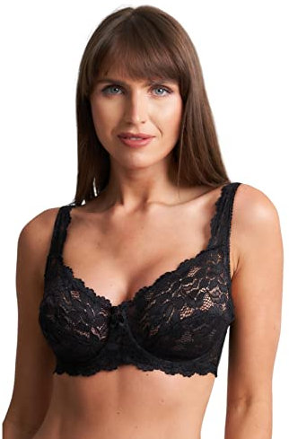 ShopMCR Reggiseno da donna a coppa piena in pizzo con ferretto, coppa morbida, copertura completa, non imbottito, push-up, Nero , 6B