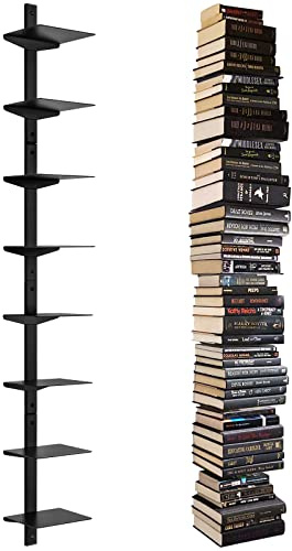 ART-GIFTREE Floating Book Shelves for Wall, 8 Tier Invisible Floating Bookshelf, Vertical Spine Book Tower, Wall Mounted & Space Saving, Heavy Duty Metal Book Organizer for Home Office, 4 Pack Black