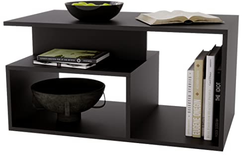 AKKE Maja Couchtisch für Wohnzimmer Beistelltisch Wohnzimmertisch Modern Sofatisch Kaffeetisch Deko Möbel für Wohnzimmer Wohnzimmertische Couchtische Schwarz mit Regal 90x44x50 cm