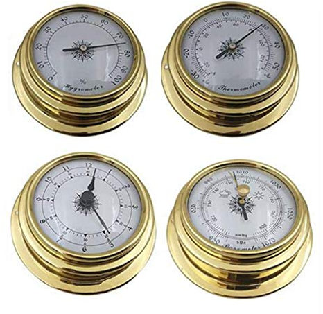 Eiudxue 4 Pouces 4 pcs/Set thermomètre hygromètre baromètre Montres Horloge cuivre pour Coque en Zirconium Marin pour la Station météorologique