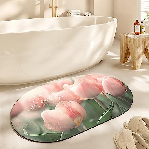 Tapis de Bain Antiderapant Roses Roses Tapis Salle de Bain Absorbant,Extra Doux Tapis de Douche,Tapis de Salle de Bains Lavable en Machine,Microfibre 50×80cm